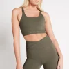 Hot Aje ATHLETICA Adjustable Strap Ribbed Cross Back Sports Bra 322 Forest Green