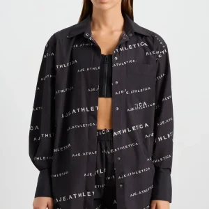 Discount Aje ATHLETICA All Over Logo Spray Shirt 406 Black/White