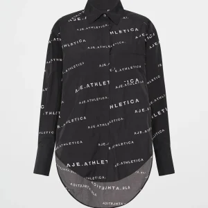 Discount Aje ATHLETICA All Over Logo Spray Shirt 406 Black/White