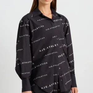Discount Aje ATHLETICA All Over Logo Spray Shirt 406 Black/White