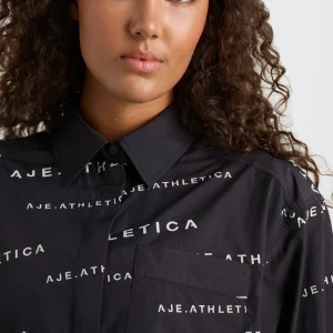 Discount Aje ATHLETICA All Over Logo Spray Shirt 406 Black/White