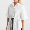 Sale Aje ATHLETICA Belted Short Sleeve Shirt 433 White