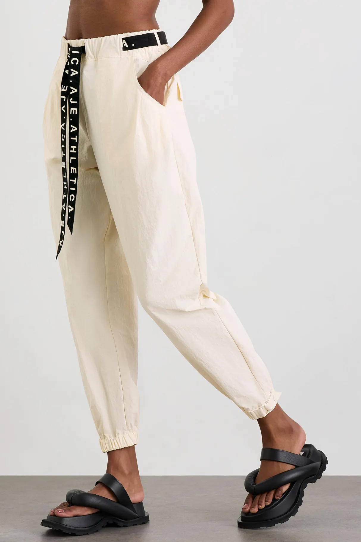 belted_windbreak_pant__2-2.webp Shop Aje ATHLETICA Belted Windbreak Pant 502 Limestone Beige Black