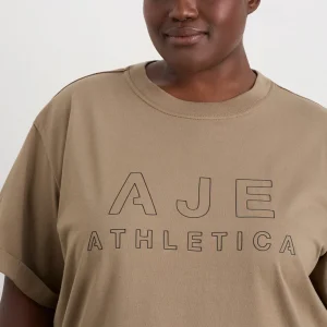Clearance Aje ATHLETICA Block Logo Boyfriend Tee 102 Soft Khaki/Black