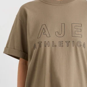 Clearance Aje ATHLETICA Block Logo Boyfriend Tee 102 Soft Khaki/Black