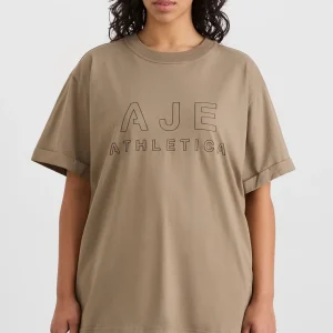 Clearance Aje ATHLETICA Block Logo Boyfriend Tee 102 Soft Khaki/Black