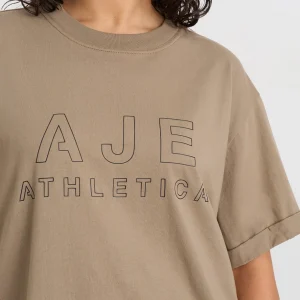 Clearance Aje ATHLETICA Block Logo Boyfriend Tee 102 Soft Khaki/Black