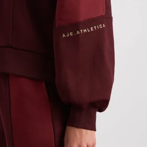 Fashion Aje ATHLETICA Boxy Cropped Hoodie 405 Burgundy Red Currant
