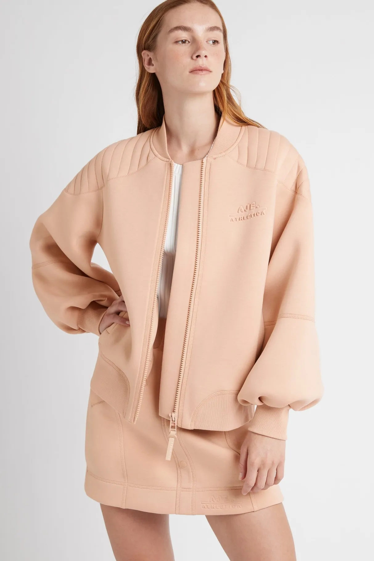 classic_spacer_knit_bomber_jacket__0.webp Sale Aje ATHLETICA Classic Spacer Knit Bomber Jacket 704 Sand