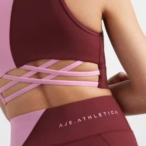Store Aje ATHLETICA Colour Block Crop Top 336 Burnt Burgundy/Bonbon Pink