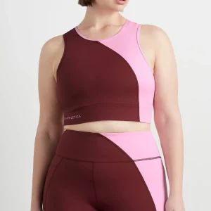 Store Aje ATHLETICA Colour Block Crop Top 336 Burnt Burgundy/Bonbon Pink
