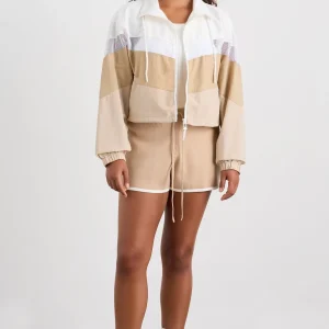 Best Aje ATHLETICA Colour Block Cropped Jacket 787 White/Natural Tan