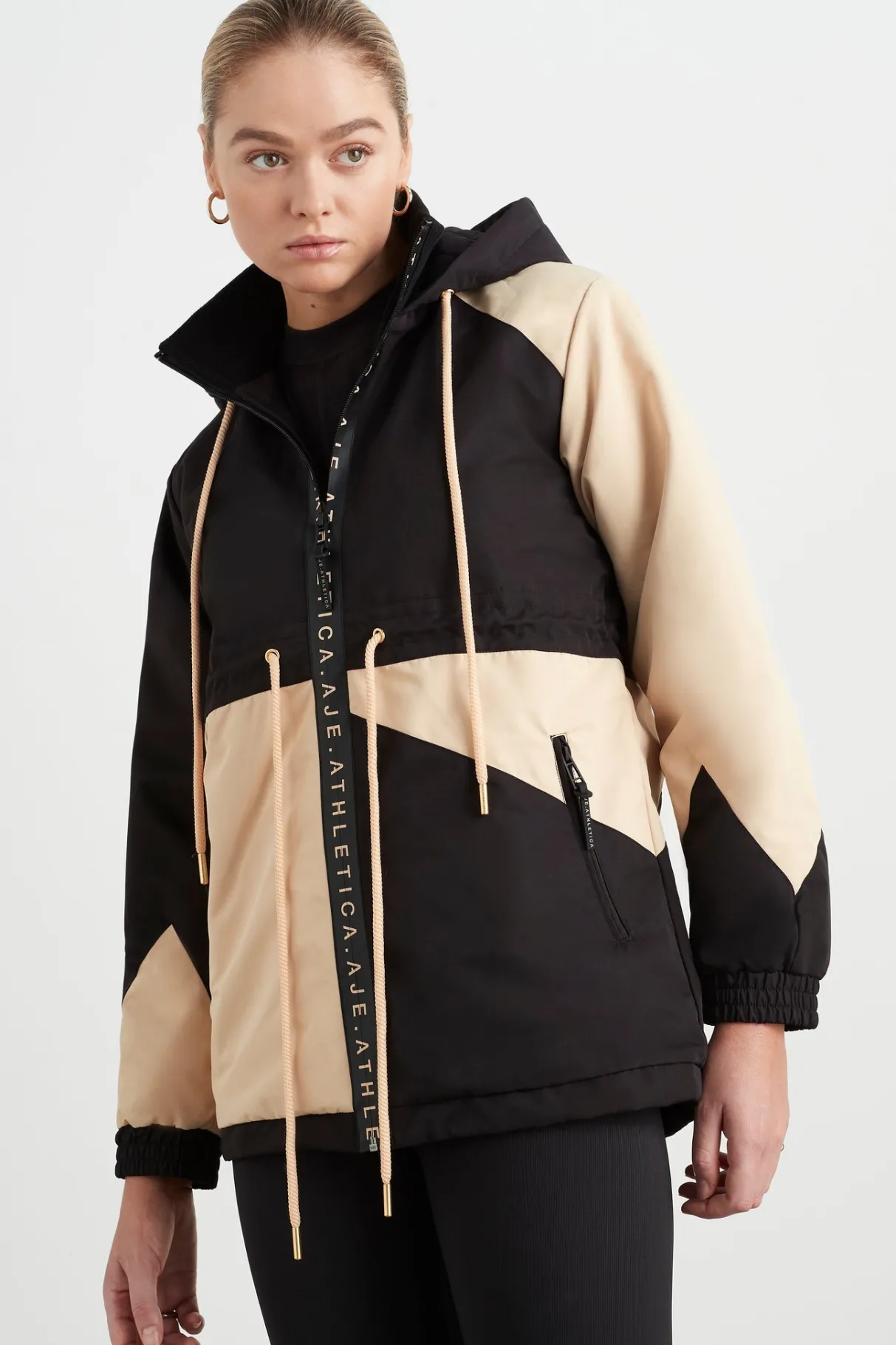 colour_block_long_jacket__0-1.webp Best Sale Aje ATHLETICA Colour Block Long Jacket 731 Black/Beige
