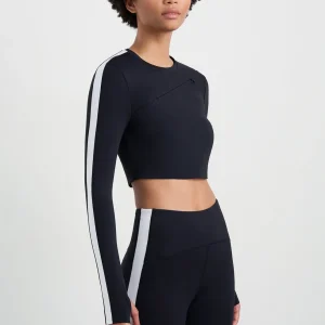 Discount Aje ATHLETICA Contrast Long Sleeve Crop Top 389 Black/White