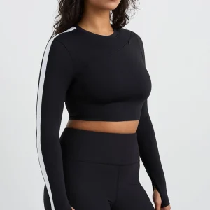 Discount Aje ATHLETICA Contrast Long Sleeve Crop Top 389 Black/White