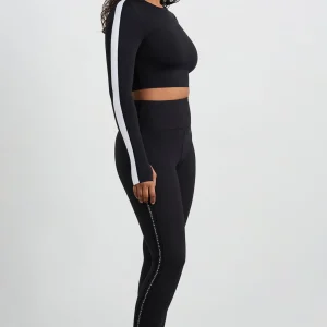Discount Aje ATHLETICA Contrast Long Sleeve Crop Top 389 Black/White