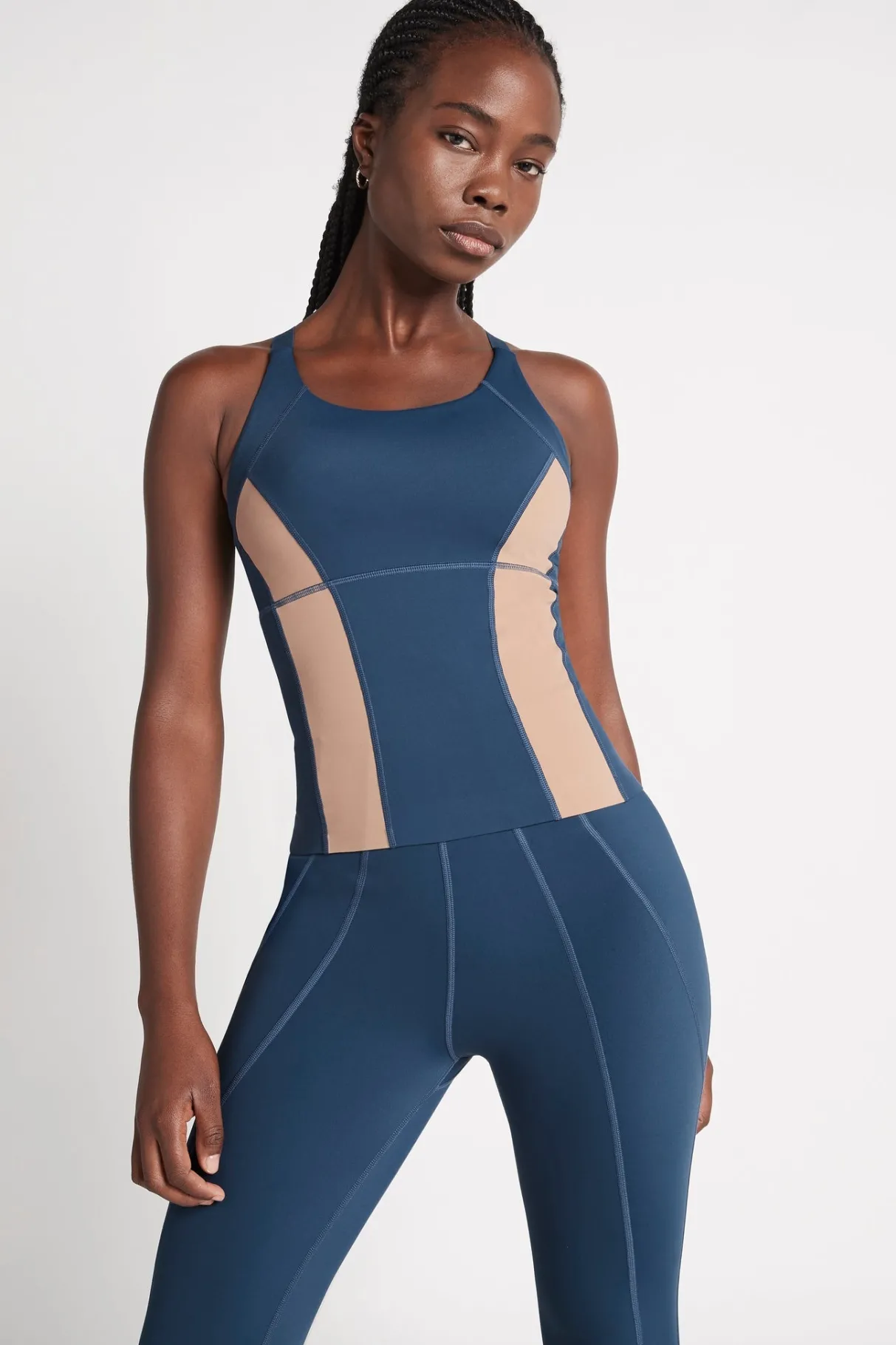 contrast_longline_racerback_tank__0.webp Shop Aje ATHLETICA Contrast Longline Racerback Tank 124 Midnight Blue/Beige