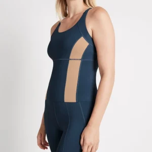 Shop Aje ATHLETICA Contrast Longline Racerback Tank 124 Midnight Blue/Beige