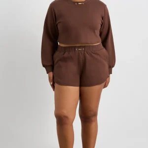 New Aje ATHLETICA Cotton Crossover Shorts 603 Dark Chocolate Brown
