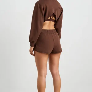 New Aje ATHLETICA Cotton Crossover Shorts 603 Dark Chocolate Brown