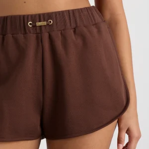New Aje ATHLETICA Cotton Crossover Shorts 603 Dark Chocolate Brown