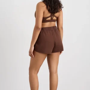 New Aje ATHLETICA Cotton Crossover Shorts 603 Dark Chocolate Brown