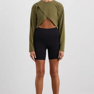 Fashion Aje ATHLETICA Cropped Crossover Long Sleeve Top 440 Deep Khaki