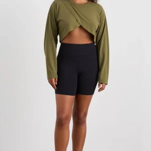 Fashion Aje ATHLETICA Cropped Crossover Long Sleeve Top 440 Deep Khaki