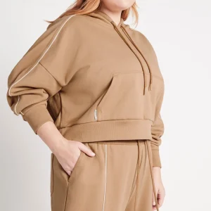 Cheap Aje ATHLETICA Cropped Essential Contrast Piping Hoodie 405 Beige/Light Ivory
