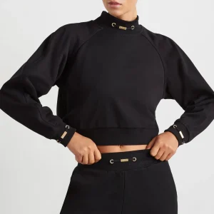 Discount Aje ATHLETICA Cropped Fleece Funnel Neck Jumper 408 Black