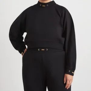 Discount Aje ATHLETICA Cropped Fleece Funnel Neck Jumper 408 Black