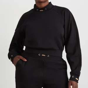 Discount Aje ATHLETICA Cropped Fleece Funnel Neck Jumper 408 Black