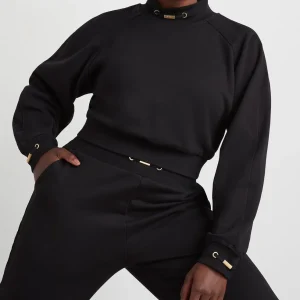 Discount Aje ATHLETICA Cropped Fleece Funnel Neck Jumper 408 Black