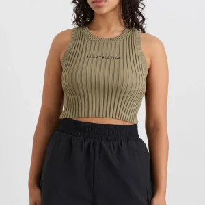 Fashion Aje ATHLETICA Cropped Knitted Logo Tank 135 Soft Khaki/Black