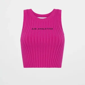 Shop Aje ATHLETICA Cropped Knitted Logo Tank 135 Power Pink