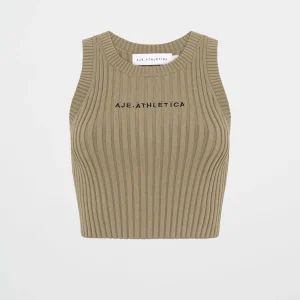 Fashion Aje ATHLETICA Cropped Knitted Logo Tank 135 Soft Khaki/Black
