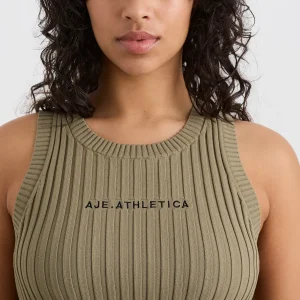 Fashion Aje ATHLETICA Cropped Knitted Logo Tank 135 Soft Khaki/Black