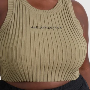 Fashion Aje ATHLETICA Cropped Knitted Logo Tank 135 Soft Khaki/Black