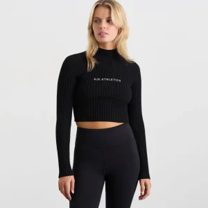 Outlet Aje ATHLETICA Cropped Knitted Long Sleeve Top 437 Black