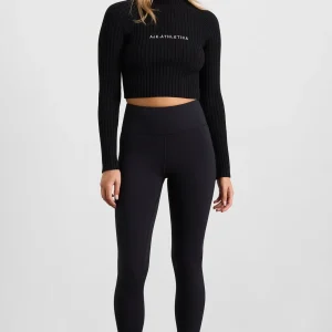 Outlet Aje ATHLETICA Cropped Knitted Long Sleeve Top 437 Black