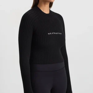 Outlet Aje ATHLETICA Cropped Knitted Long Sleeve Top 437 Black