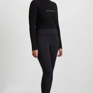 Outlet Aje ATHLETICA Cropped Knitted Long Sleeve Top 437 Black
