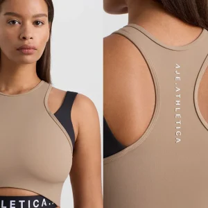 Best Sale Aje ATHLETICA Cropped Layered Sport Tank 159 Dune/Black