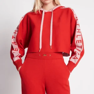 Cheap Aje ATHLETICA Cropped Logotape Long Sleeve Hoodie 409 Garnet Red/Rose Quartz