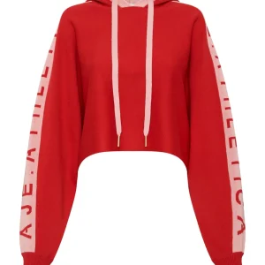 Cheap Aje ATHLETICA Cropped Logotape Long Sleeve Hoodie 409 Garnet Red/Rose Quartz