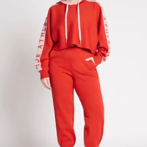 Cheap Aje ATHLETICA Cropped Logotape Long Sleeve Hoodie 409 Garnet Red/Rose Quartz