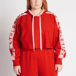 Cheap Aje ATHLETICA Cropped Logotape Long Sleeve Hoodie 409 Garnet Red/Rose Quartz