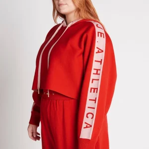 Cheap Aje ATHLETICA Cropped Logotape Long Sleeve Hoodie 409 Garnet Red/Rose Quartz
