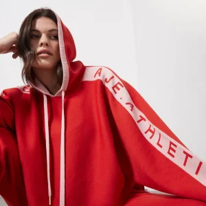 Cheap Aje ATHLETICA Cropped Logotape Long Sleeve Hoodie 409 Garnet Red/Rose Quartz