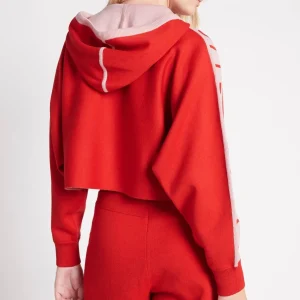 Cheap Aje ATHLETICA Cropped Logotape Long Sleeve Hoodie 409 Garnet Red/Rose Quartz